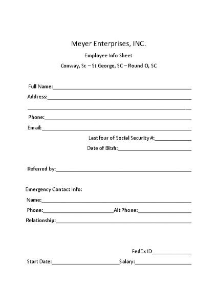 Employment Information Form
