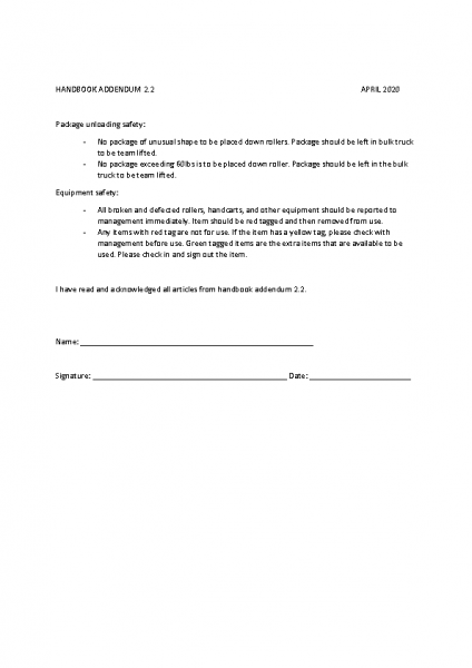Handbook Addendum