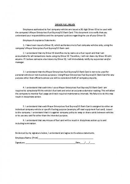 Driver Fuel Policy