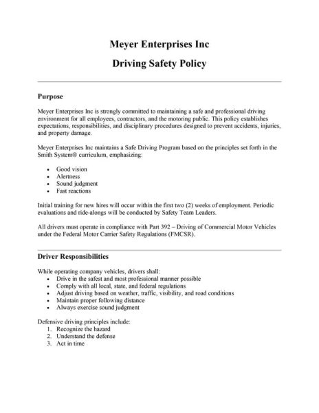 Meyer Enterprises – 2026 Driving Safety Policy – Long