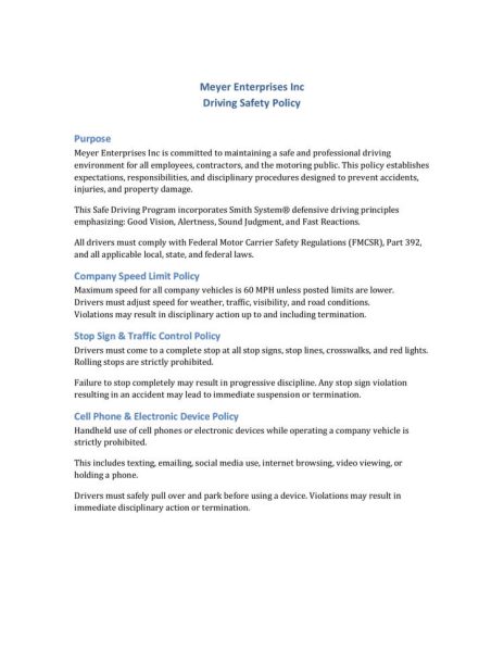 Meyer Enterprises – 2026 Driving Safety Policy – Short